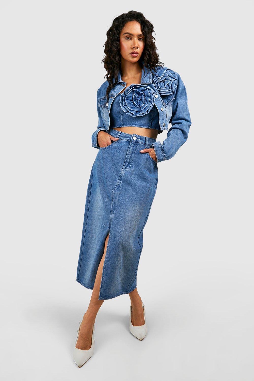 Cropped denim sale jacket boohoo